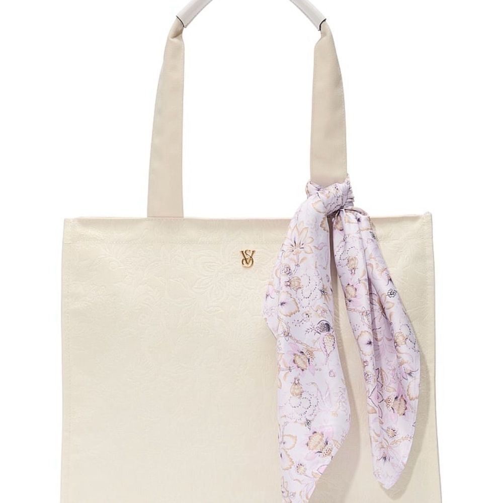 Victoria's Secret Cream Tote with Floral Accent NWOT